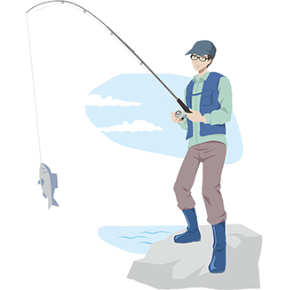 日中に釣りをする男性のイラスト