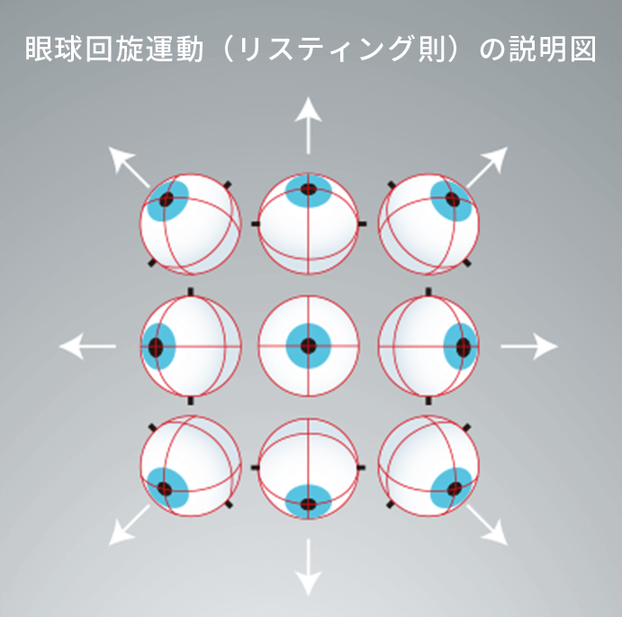 眼球回旋運動（リスティング則）の説明図