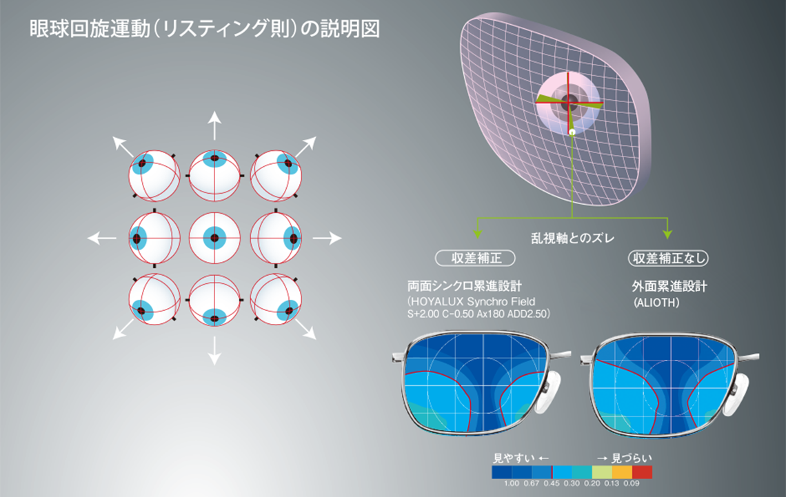 眼球回旋運動（リスティング則）の説明図